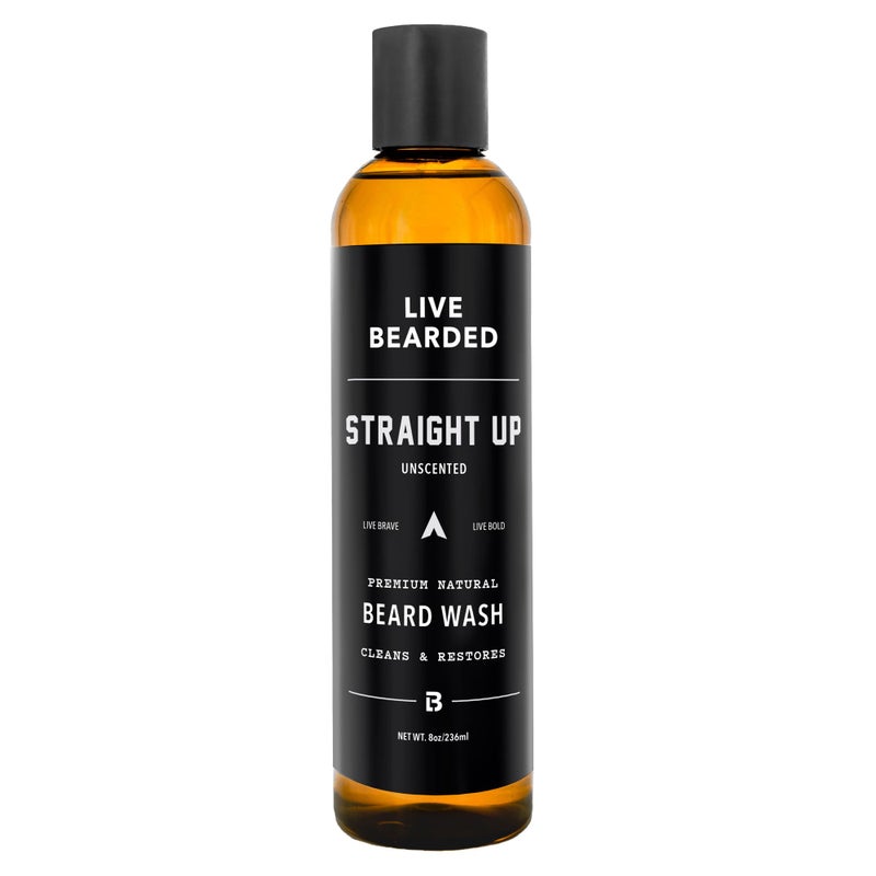 Live Bearded Beard Wash, 8 fl oz - Water-Based Face Cleanser with All-Natural Ingredients for a Gentle, Deep Clean - Made in the USA | Straight Up Unscented - Fragrance-Free - Image 1